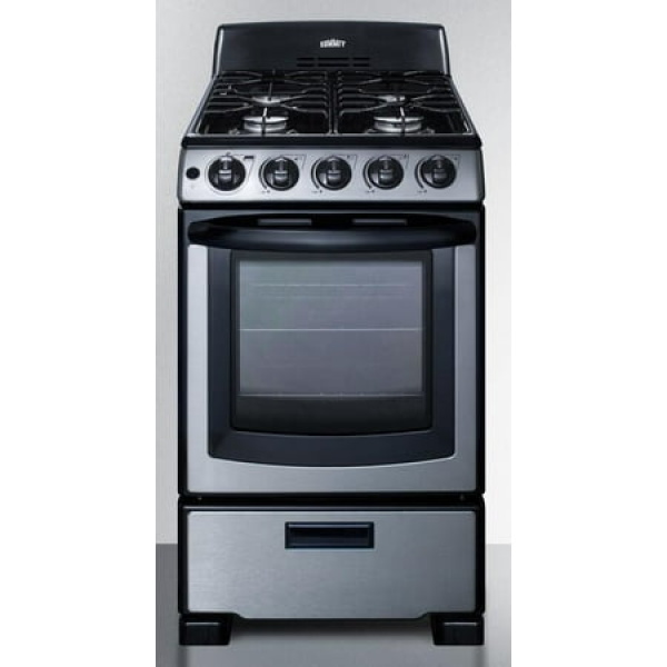 Summit Pro201 20 Wide 2.3 Cu. Ft. Free Standing Gas Range - Stainless Steel