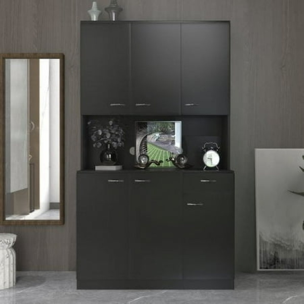 Tcbosik 70.87 Tall Wardrobe& Kitchen Cabinet with 6-Doors 1-Open Shelves and 1-Drawer for bedroom Black