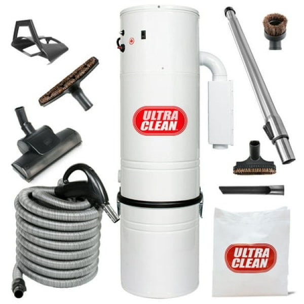 Ultra Clean Central Vacuum Unit 7 500 sq. ft. Air Turbo Power Nozzle ON/Off Control Switch Hose & Set of Wands (35 Ft)