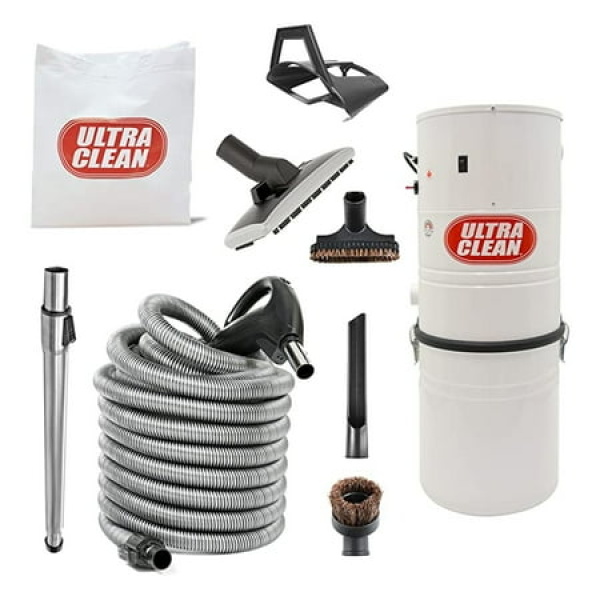 Ultra Clean SC100 Heavy Duty Powerful Central Vacuum System - Made in Canada - with Deluxe Hose and Accessories Combo Kit Ideal for Hardwood Bare Floor and Rug (30 ft Black)