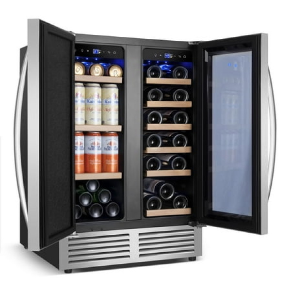 Wine and Beverage Refrigerator Cooler 24 inch Freestanding 18 Bottle and 57 Can Capacity