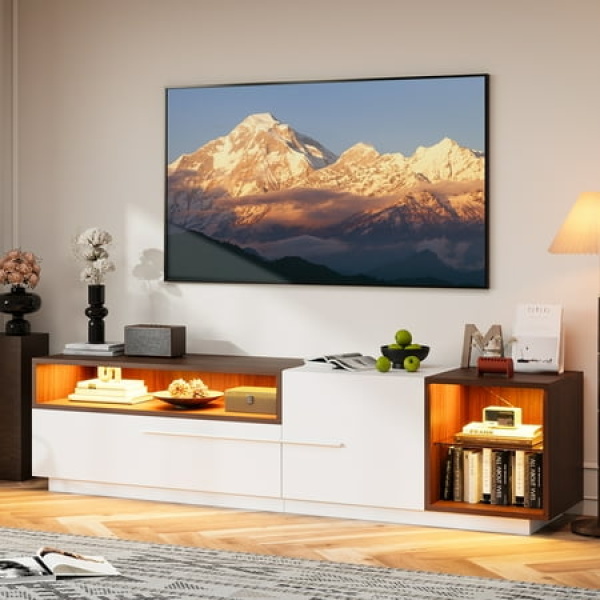 Yeahumalia LED TV Stand Gaming Entertainment Center with Storage for TVs up to 80 White